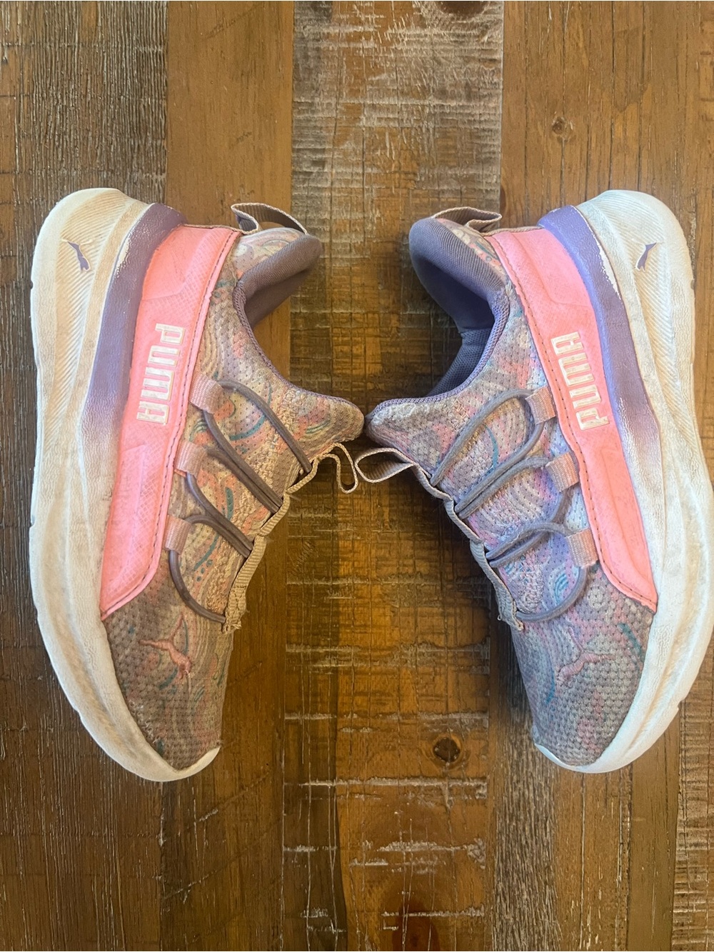 Puma Kids Multicolor Knit Sneakers with Pink and Purple Accents